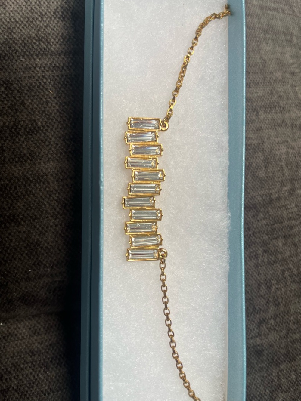 Touchstone Crystal Gold Baguette Bar Necklace! Brand New!